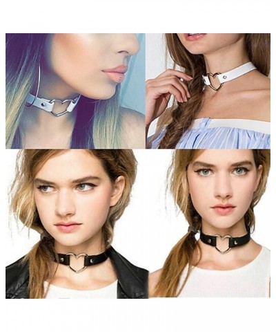 Love Heart Adjustable Leather Choker Punk PU Necklace Goth Choker Soft Collar Chain for Women Girls Heart-White $7.07 Necklaces