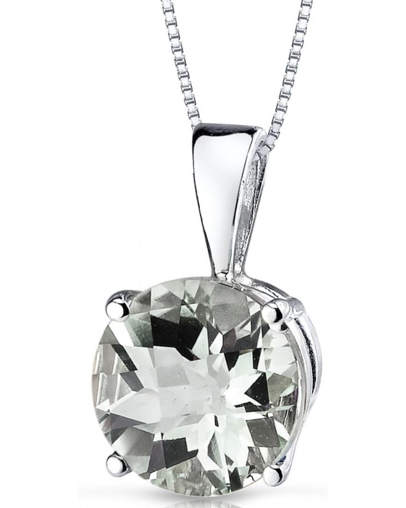 Solid 14K White Gold Green Amethyst Solitaire Pendant for Women, Genuine Gemstone Birthstone, Round Shape, 8mm, 1.75 Carats t...