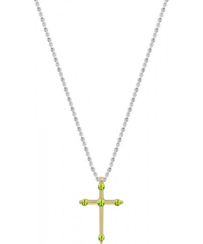 18K Round Gemstone Cross Pendant (Silver Chain Included), Yellow Gold Peridot $38.05 Necklaces