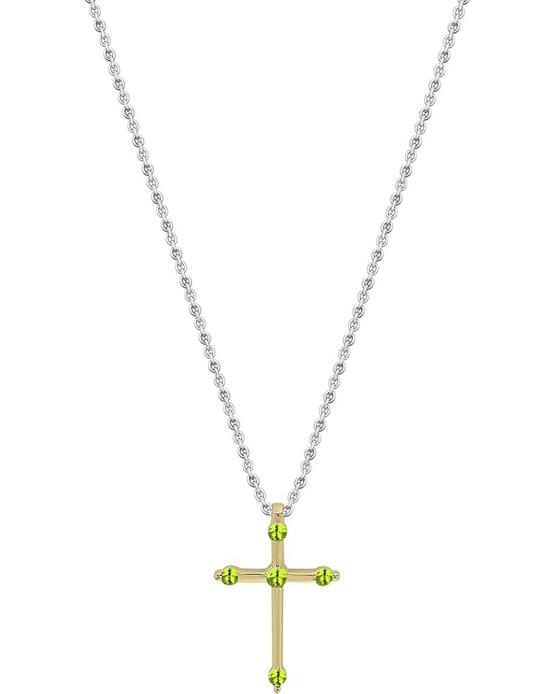 18K Round Gemstone Cross Pendant (Silver Chain Included), Yellow Gold Peridot $38.05 Necklaces