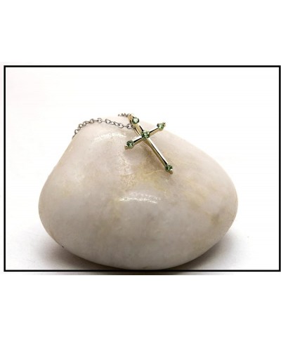 18K Round Gemstone Cross Pendant (Silver Chain Included), Yellow Gold Peridot $38.05 Necklaces