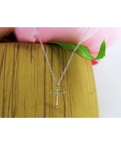 18K Round Gemstone Cross Pendant (Silver Chain Included), Yellow Gold Peridot $38.05 Necklaces