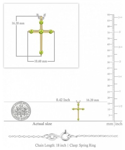 18K Round Gemstone Cross Pendant (Silver Chain Included), Yellow Gold Peridot $38.05 Necklaces