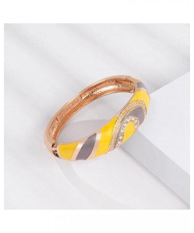 Enamel Bracelet Jewelry Golden Multi-Color Crystals Inlay Oval Wide Cuff Bangle for Women 88A25 A26-Grey Yellow $15.90 Bracelets