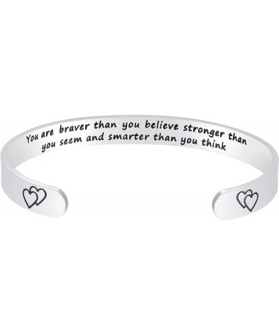 Inspirational Bracelets for Women,Stainless Steel Engraved Personalized Positive Mantra Quote Keep Going Cuff Bangle College ...