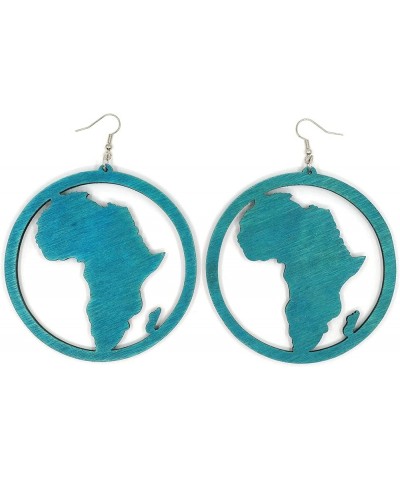 Wooden Africa Map Big Large Round Circle African Women Dangle Fashion Earrings Blue $7.63 Earrings