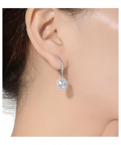 925 Sterling Silver CZ Bridal Drop Leverback Dangle Earrings - Heart, Round, Square and Triangle Shape Square - White Gold $1...