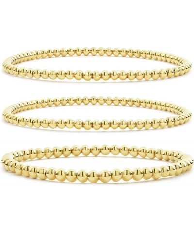 Gold Beaded Bracelet For Women Set 14K Gold Bead Stretch Bracelet Stack Trendy Gold Jewelry For Women Gold-3PCS $12.97 Bracelets