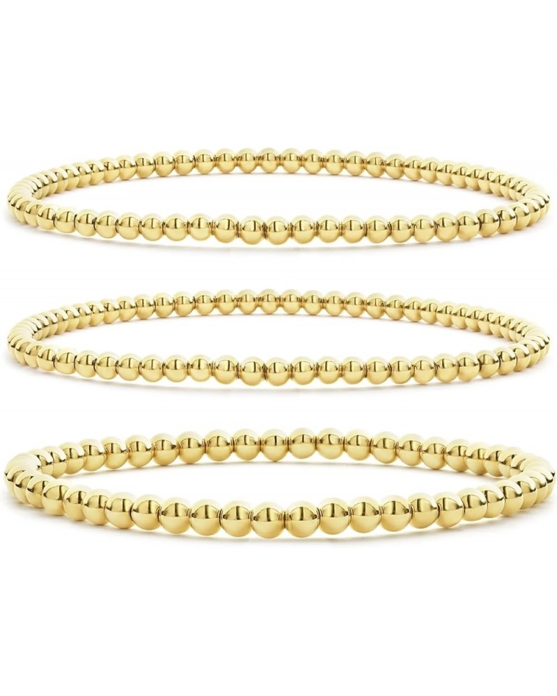 Gold Beaded Bracelet For Women Set 14K Gold Bead Stretch Bracelet Stack Trendy Gold Jewelry For Women Gold-3PCS $12.97 Bracelets