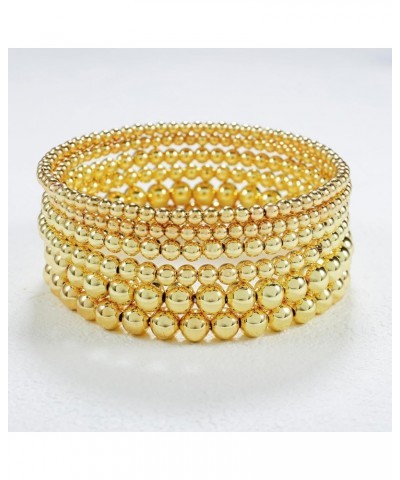 Gold Beaded Bracelet For Women Set 14K Gold Bead Stretch Bracelet Stack Trendy Gold Jewelry For Women Gold-3PCS $12.97 Bracelets