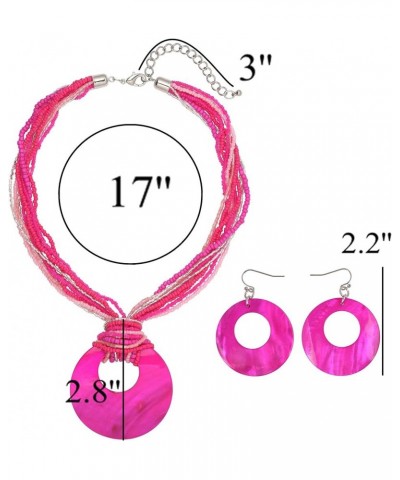 Multi Strand Statement Colorful Beaded Necklace with Big Circle Shell Pendant for Women Rose $9.68 Jewelry Sets