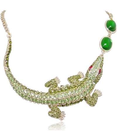 Women's Costume Jewelry Austrian Crystal Lovely Crocodile Dual Waterdrop Animal Statement Collar Necklace Green Gold-Tone $15...