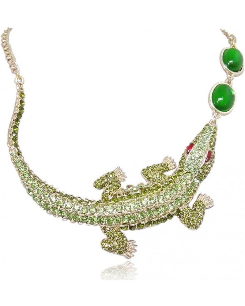 Women's Costume Jewelry Austrian Crystal Lovely Crocodile Dual Waterdrop Animal Statement Collar Necklace Green Gold-Tone $15...