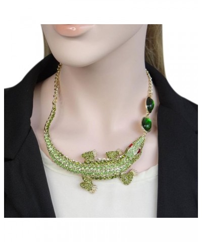 Women's Costume Jewelry Austrian Crystal Lovely Crocodile Dual Waterdrop Animal Statement Collar Necklace Green Gold-Tone $15...