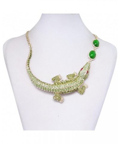 Women's Costume Jewelry Austrian Crystal Lovely Crocodile Dual Waterdrop Animal Statement Collar Necklace Green Gold-Tone $15...