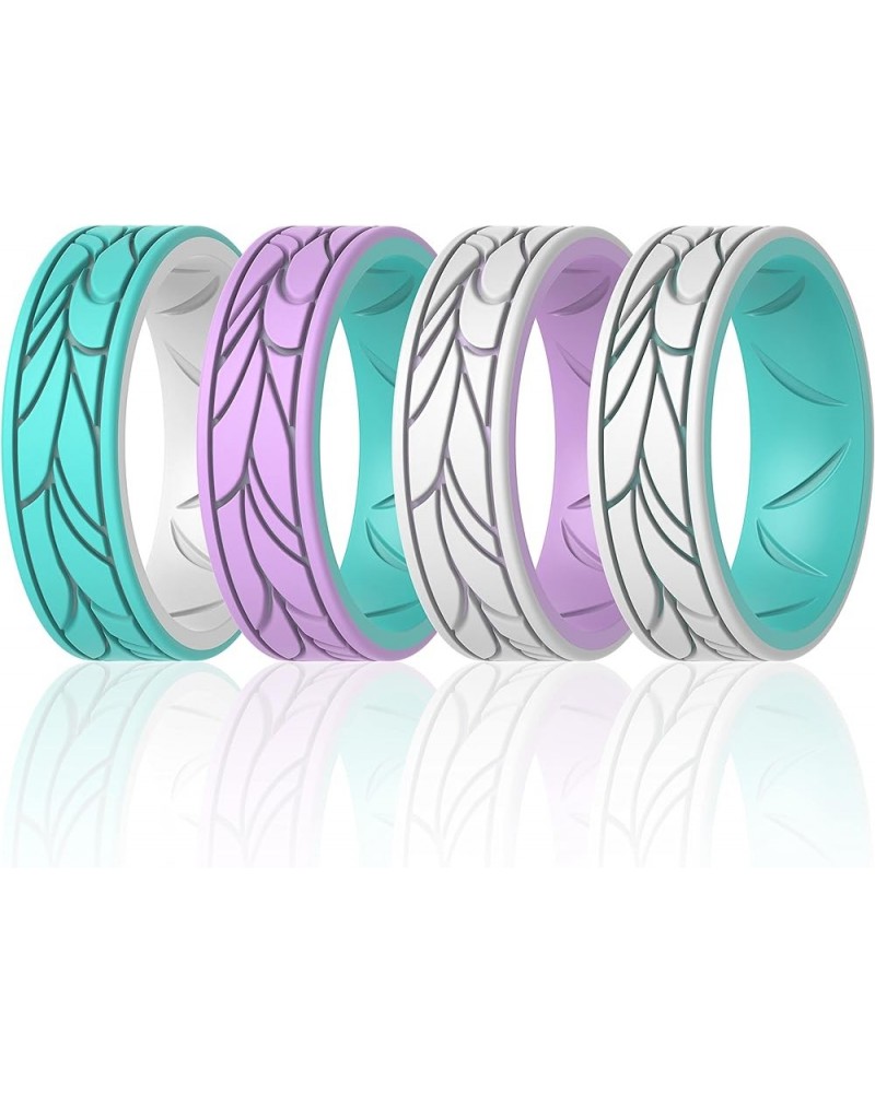 Silicone Bands for Women - Breathable Round Pattern Design 6.8mm Wide 1.8mm Thick Teal B-White, Teal B-Light Purple A, White-...