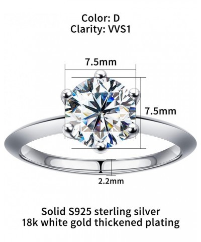 1ct 1.5ct 2ct Moissanite Rings for Women, D Color Round Solitaire Lab Created Diamond Ring 18K White Gold Plated 925 Sterling...