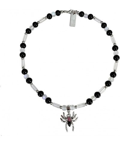 Gothic Spider Choker Necklaces Black Bead Ball Crystal CZ Spider Pendant Necklace Halloween Party Chain Punk Cool Jewelry Per...