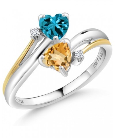 925 Sterling Silver and 10K Yellow Gold London Blue Topaz Yellow Citrine and Lab Grown Diamond 2 Heart Women Engagement Mothe...