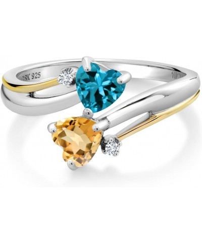 925 Sterling Silver and 10K Yellow Gold London Blue Topaz Yellow Citrine and Lab Grown Diamond 2 Heart Women Engagement Mothe...