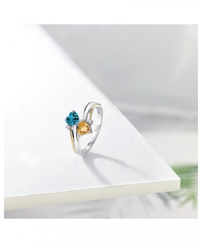 925 Sterling Silver and 10K Yellow Gold London Blue Topaz Yellow Citrine and Lab Grown Diamond 2 Heart Women Engagement Mothe...