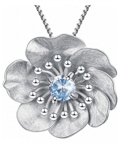 S925 Sterling Silver Natural Gemtone Pendant Necklace Blooming Anemone Flower Pendant with Necklaces Chain length 17inches, H...