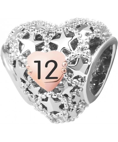 12 13 16 18 21 30 40 50 60 70 Birthday Rose Gold Tone Heart Star Love Bead Charms Compatible with Pandora Charm Bracelets Jew...