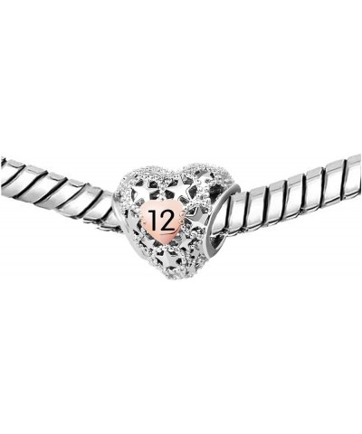 12 13 16 18 21 30 40 50 60 70 Birthday Rose Gold Tone Heart Star Love Bead Charms Compatible with Pandora Charm Bracelets Jew...