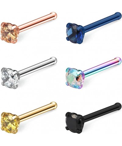 6PCS 20G Surgical Steel Mix Color Diamond CZ Nose Stud Rings Bone Pin Piercing Jewelry 1.5mm 2mm 2.5mm 3mm 6PCS - 2.5mm CZ $8...