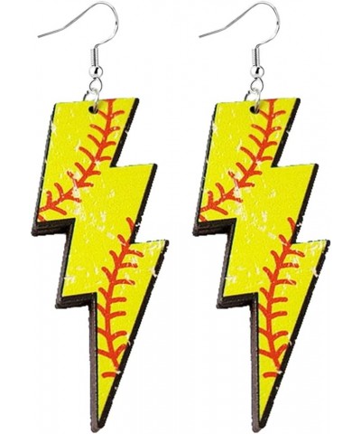 70s 80s Wooden Sports Lightning Bolt Drop Dangle Earring for Women Girls Lightweight Sports Wooden Football Basketball Volley...