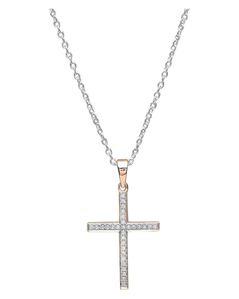 0.10 Carat (ctw) 10K Gold Round Diamond Ladies Cross Pendant 1/10 CT (Silver Chain Included) Rose Gold $62.78 Necklaces