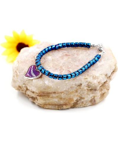 A Pair of Gear-shape Hematite Bracelets with Color Changing Thermo Sensitive Mood Heart Charms, Couples Love Heart Bangles Gi...