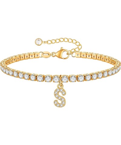 Initial Tennis Gold Bracelets for Women, 14K Gold Plated Tennis Bracelets for Women Girls Cz Diamond Gold Bracelets for Women...