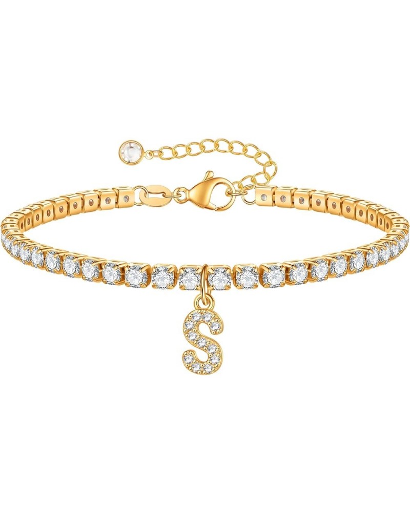 Initial Tennis Gold Bracelets for Women, 14K Gold Plated Tennis Bracelets for Women Girls Cz Diamond Gold Bracelets for Women...