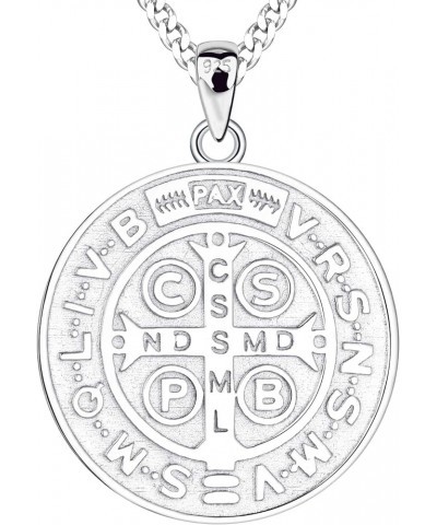 Saint Benedict Necklace 925 Sterling Silver, NR Cross Protection Pendant,Round Coin Antiqued Religious Protector Talisman Pen...