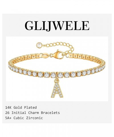 Initial Tennis Gold Bracelets for Women, 14K Gold Plated Tennis Bracelets for Women Girls Cz Diamond Gold Bracelets for Women...