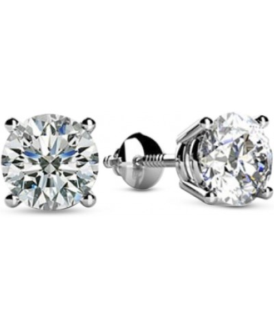 1/4-2 Carat Total Weight Round Diamond Stud Earrings 4 Prong Screw Back (F-G Color SI2-I1 Clarity) 0.85 Carat 14K White Gold ...