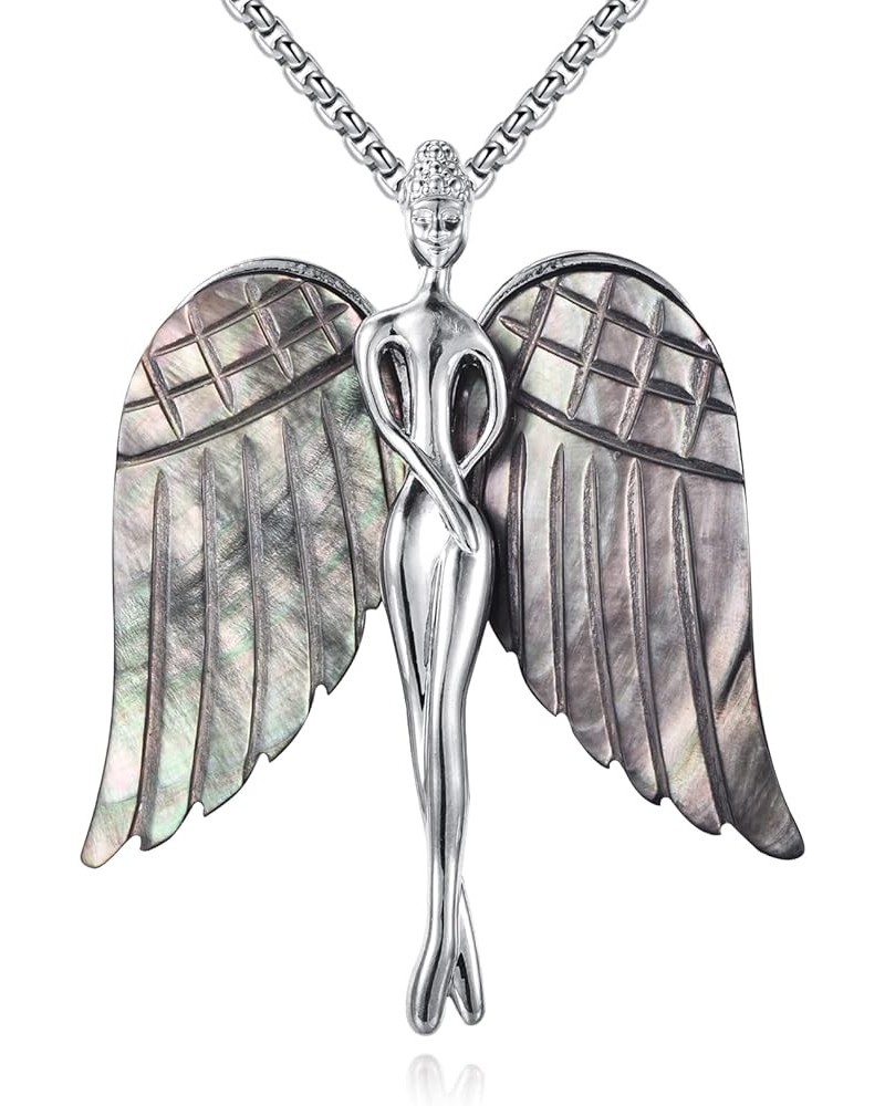 Abalone Shell Necklace Stainless Steel Angel Wings/Leaf/Flower Pendant Necklaces Abalone Shell Jewelry Birthday Gifts for Wom...