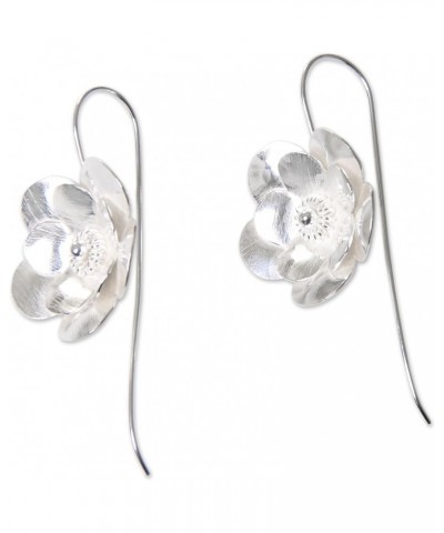 Handmade .925 Sterling Silver Drop Earrings Flower Blossom Brushed Indonesia Floral [1.3 in L x 0.9 in W x 0.2 in D] 'Silver ...