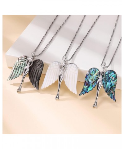 Abalone Shell Necklace Stainless Steel Angel Wings/Leaf/Flower Pendant Necklaces Abalone Shell Jewelry Birthday Gifts for Wom...