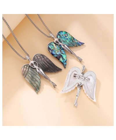 Abalone Shell Necklace Stainless Steel Angel Wings/Leaf/Flower Pendant Necklaces Abalone Shell Jewelry Birthday Gifts for Wom...