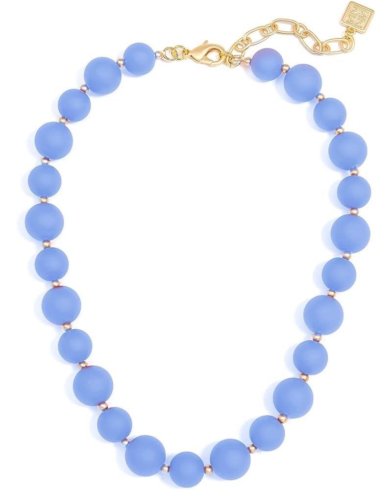 Chunky Matte Beaded Collar Necklace with Lobster Claw for Women Girls Light Blue $34.19 Necklaces