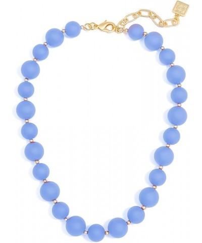 Chunky Matte Beaded Collar Necklace with Lobster Claw for Women Girls Light Blue $34.19 Necklaces