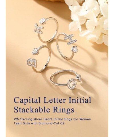 925 Sterling Silver Heart Initial Rings for Women Teen Girls Capital Letter Initial Stackable Rings for Women Girls Alphabet ...