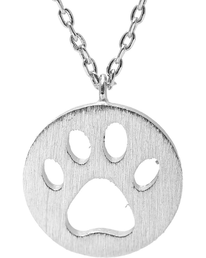 Handcrafted Brushed Metal Cut Out Paw Necklace Silver $8.39 Necklaces