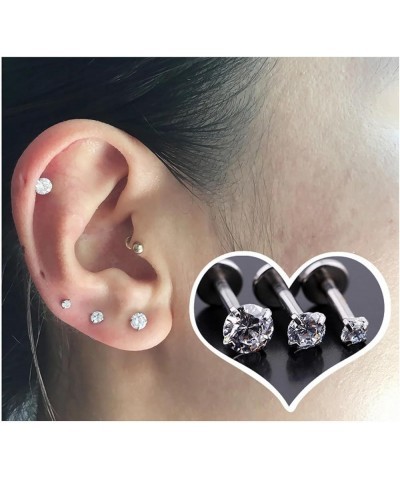 1PC 16G Silvery Studs CZ Labret Nose Tragus Cartilage Jewelry Made with Internally Threaded Surgical Steel Piercing Jewelry f...