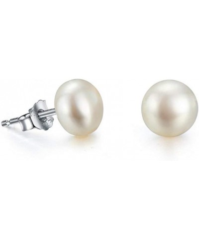 925 Sterling Silver Earrings Natural Button White Cultured Freshwater Pearl Stud Earrings for Women AAA Quality 7-7.5mm $10.2...