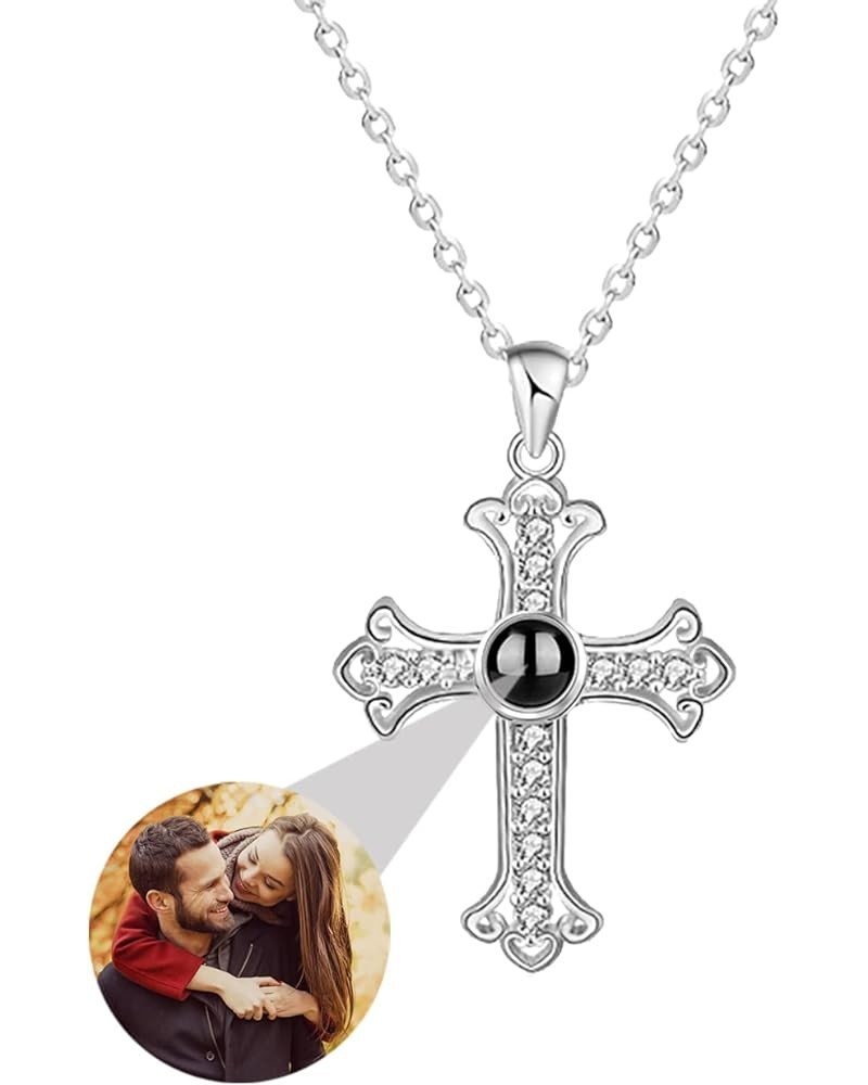 Personalized Photo Necklace Custom Cross Photo Projection Necklace 100 Languages Projection Pendant Jewelry Cubic Zirconia Pe...