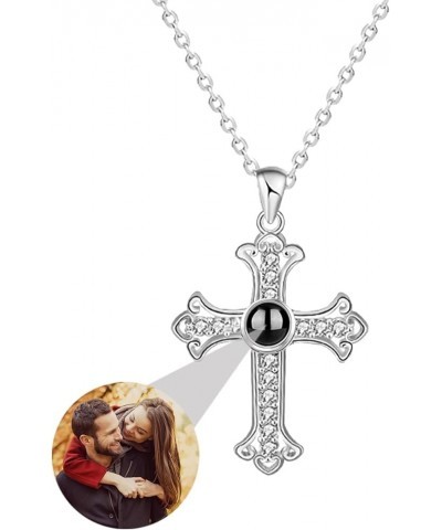 Personalized Photo Necklace Custom Cross Photo Projection Necklace 100 Languages Projection Pendant Jewelry Cubic Zirconia Pe...