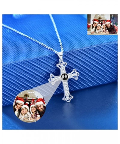 Personalized Photo Necklace Custom Cross Photo Projection Necklace 100 Languages Projection Pendant Jewelry Cubic Zirconia Pe...